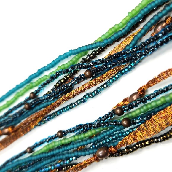 Mother of Pearl Pendant Necklace Dyed Ocean Blue Beaded Multi-Strand 24 in. - Picture 3 of 9